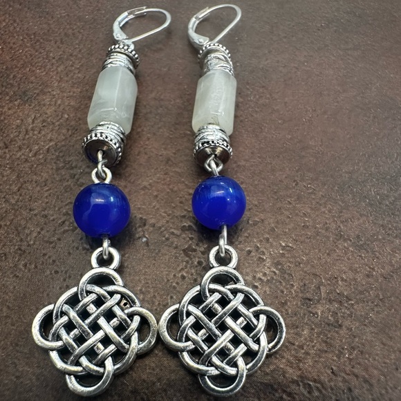 Silver and Blue Celtic Knot Earrings - Picture 1 of 7